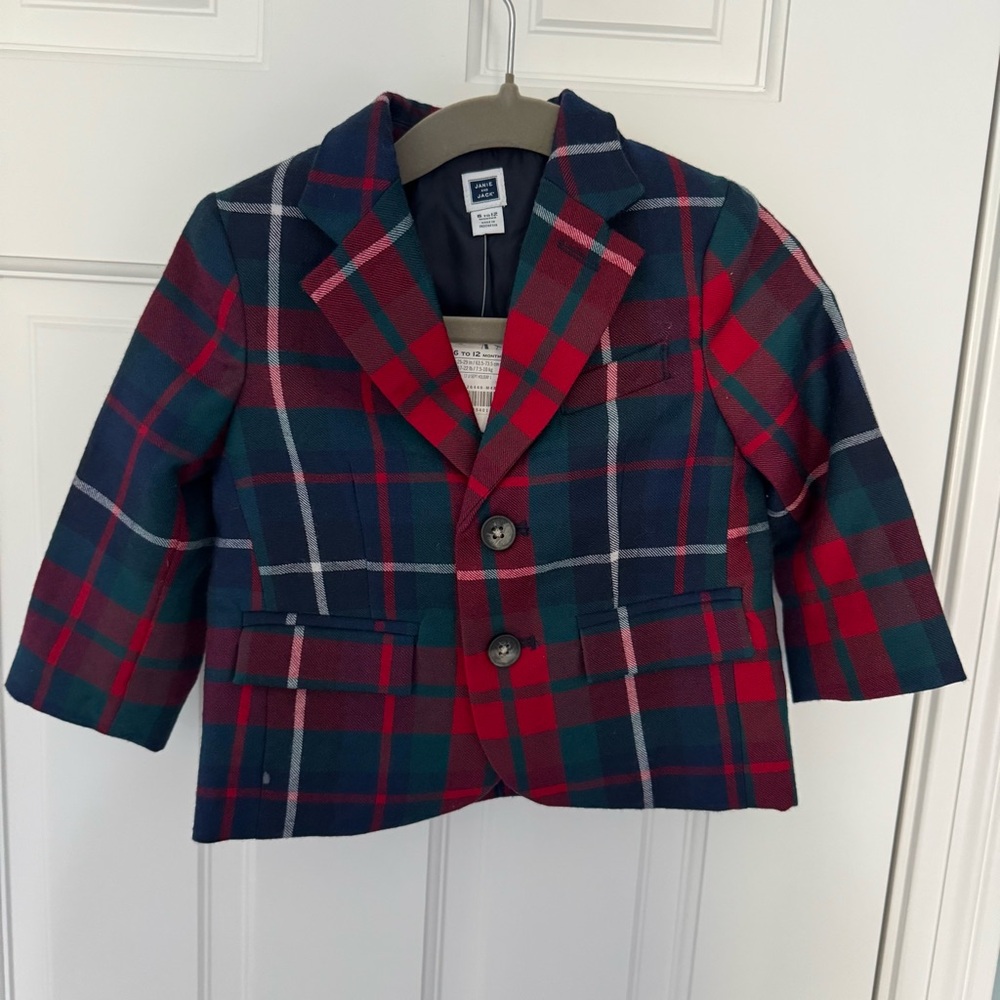 NWT Janie and Jack Red Green Plaid Jacket blazer holiday Christmas 6-12 month